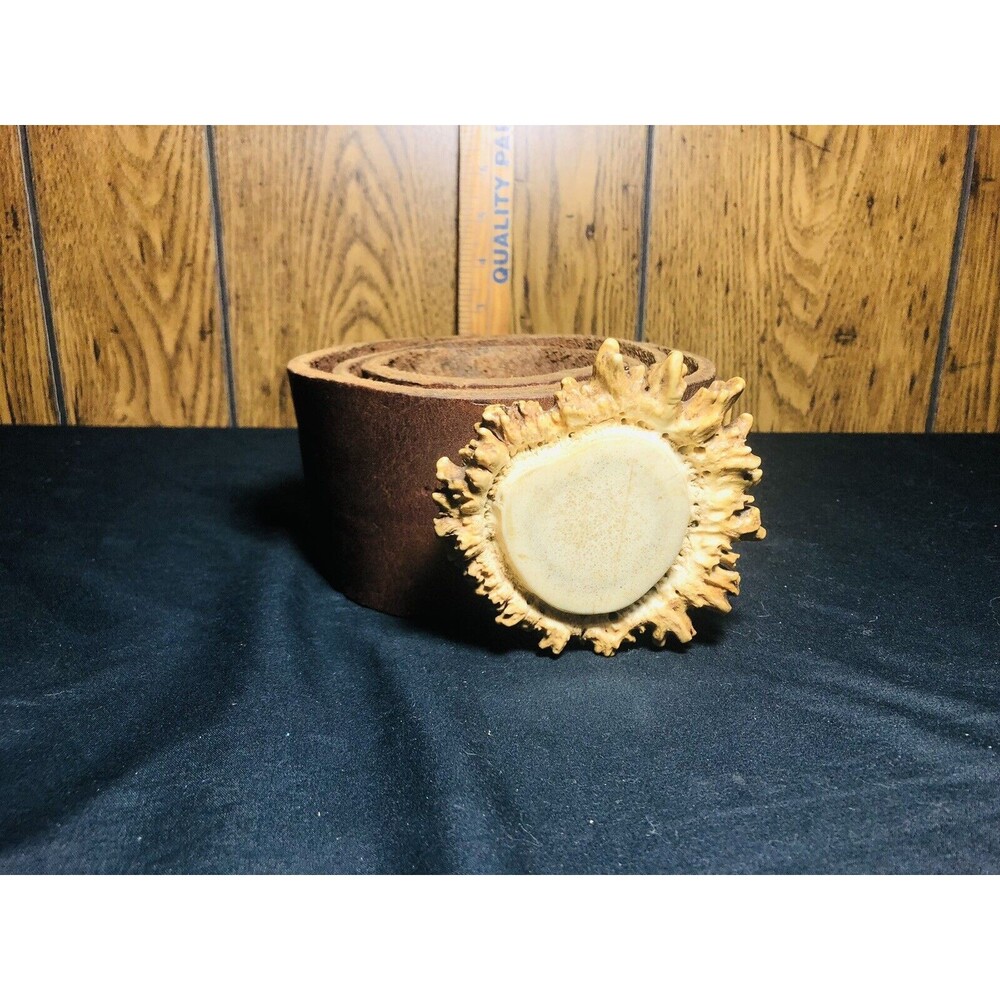 Elk Horn Belt Buckle On Thick Genuine Soft Leather Belt